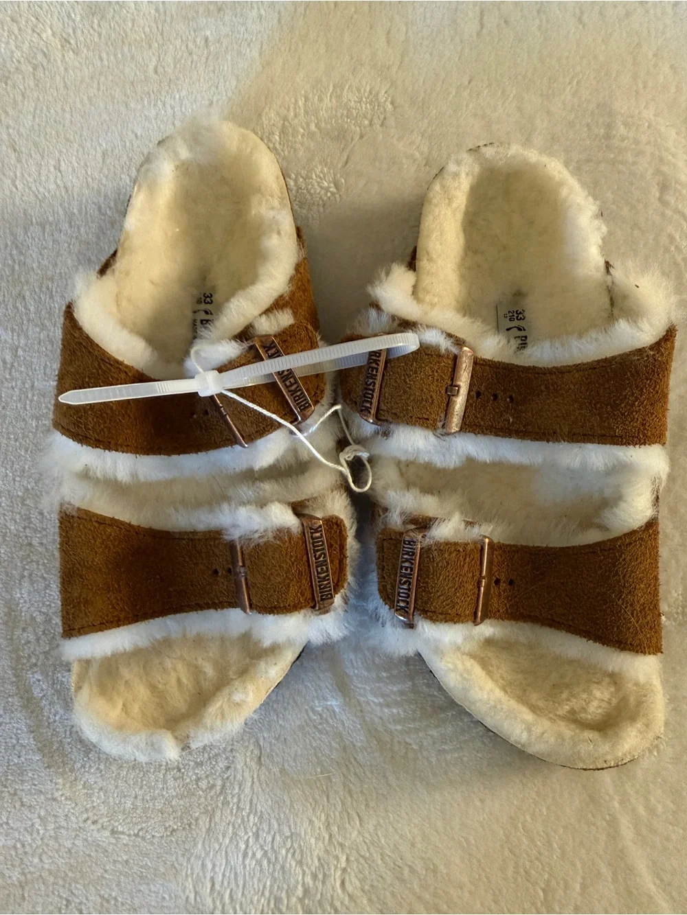 Birkenstock Arizona Shearling Kids Mink Suede Sandals Size 33 US 2-2.5 NWT